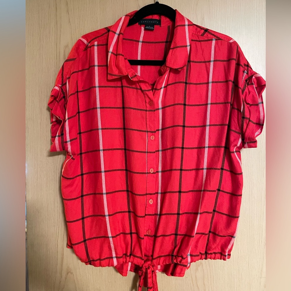 Sanctuary plaid linen top